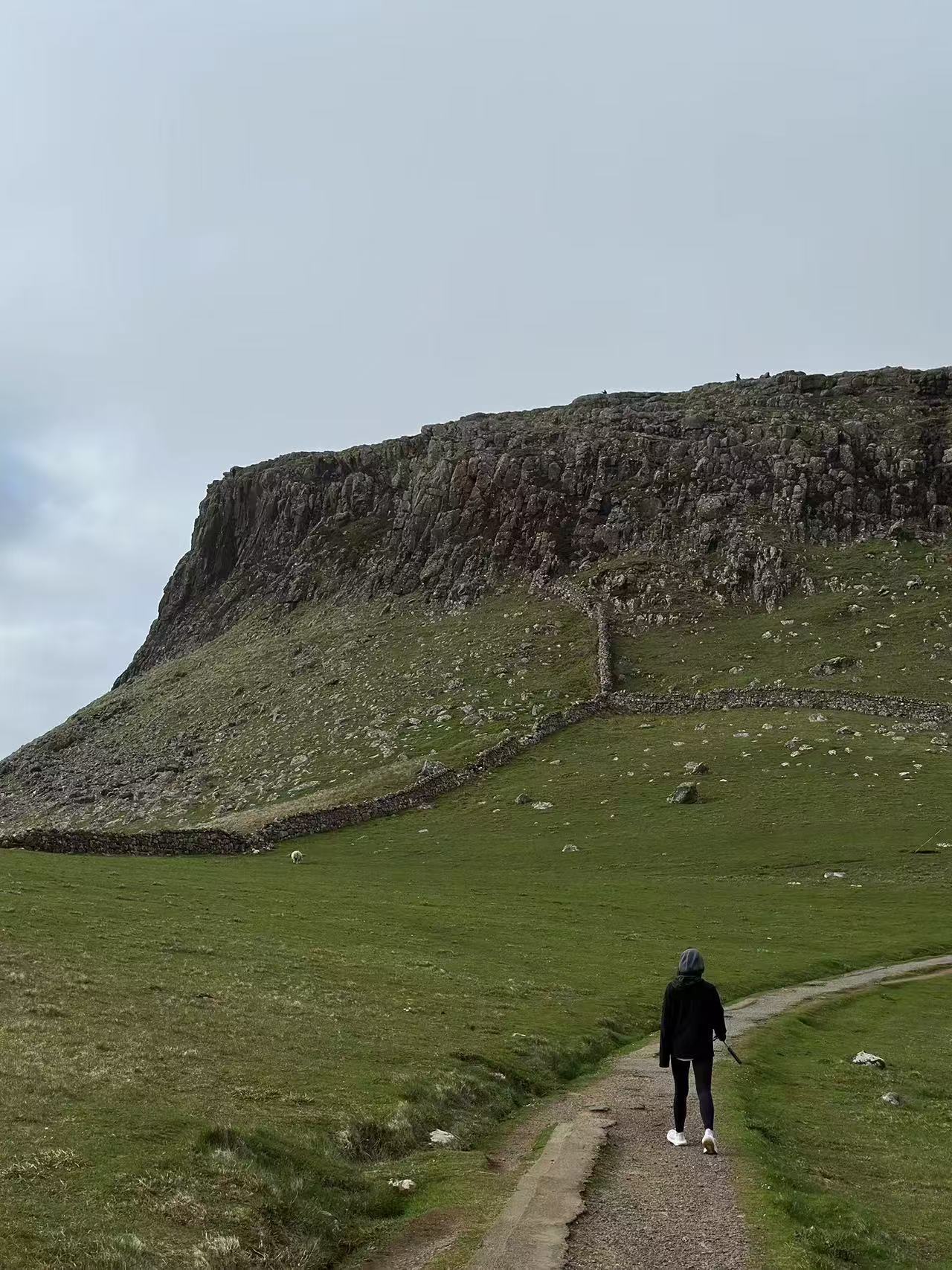 Walking toward a hillside on the Isle of Skye